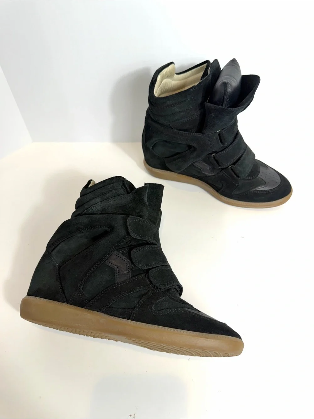 Isabel Marant Black Suede Bekett Wedge High Top Sneakers Size 37 Leather